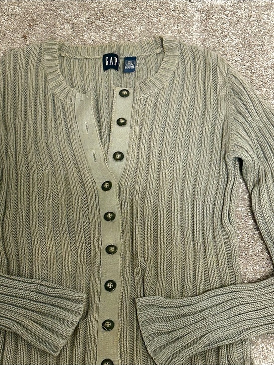 GAP Sweaters - GAP Olive Green Ribbed Button-Front Cardigan